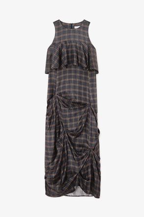 Ganni Black Check Ruffle Dress - Size 10/12 Organic Wool