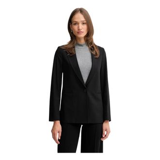 Benetton Jassen, Dames, Zwart, L, Leer, Blazer van stretch viscosemix