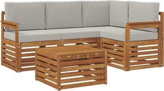 vidaXL Conjunto De Sof&aacute;s De Exterior 5 Uds. Gris Natural Y Claro Vidaxl