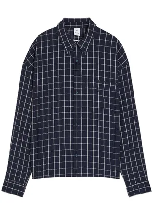 Won Hundred Maza Checked Cotton-blend Shirt - Navy - XL