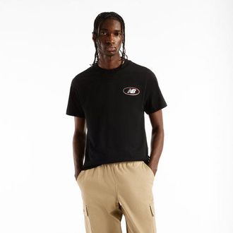 New Balance Uomo Oval T-Shirt in Nero, Jersey di Cotone, Taglia XL