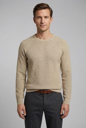 Olymp Rundhalspullover OLYMP Waffle Structure, Herren, Gr. 4XL, hellbeige, Strick, Obermaterial: 89% Baumwolle, 11% Polyamid, regular fit, Rundhals, Rippb&uuml;n