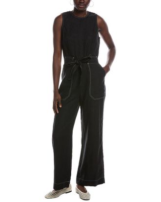 Madewell Contrast Stitch Relaxed Straight Leg Linen Jumpsuit