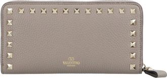 Valentino Accessoires, Heren, Grijs, ONE Size, Leer, Rockstud Grainy Kalfsleer Portemonnee met Rits