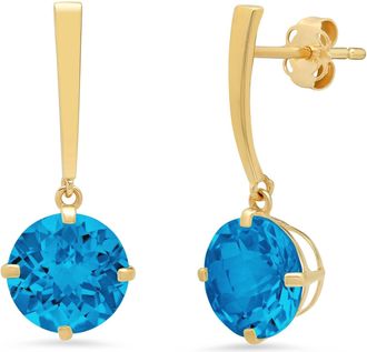 MAX + STONE 14k Yellow or White Gold 8mm Solitaire Gemstone Round Drop Dangle Earrings