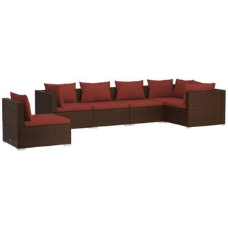 vidaXL Set Muebles De Jard&iacute;n 6 Piezas Y Cojines Rat&aacute;n Sint&eacute;tico Marr&oacute;n Vidaxl