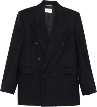 Saint Laurent Blazers, male, Blue, L, Wool Double-breasted Jacket