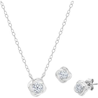 MAX + STONE 925 Sterling Silver Cubic Zirconia Love Knot 3mm Earring and 4mm Pendant Set