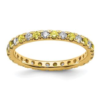 Diamond2Deal 14k Yellow Gold Lab Grown Diamond & Yellow Sapphire Eternity Wedding Band Ring 1/2Ct Clarity- VS Color- G-H