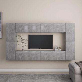 vidaXL Set De Muebles De Sal&oacute;n 8 Pzas Madera Ingenier&iacute;a Gris Hormig&oacute;n Vidaxl
