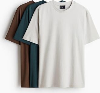 H&M 3-pack regular fit t-shirts in Dark Teal/brown/light Gray at Nordstrom, Size Xx-Large
