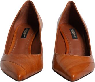 Dolce & Gabbana Brown Leather Kitten Heels Pumps Womens Shoes