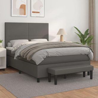 vidaXL Vidaxl - Cama Box Spring Con Colch&oacute;n Cuero Sint&eacute;tico Gris 140x190 Cm