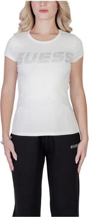 Guess Rhinestone Logo T-shirt - Dames - Tops - Beige - Maat: S Katoen