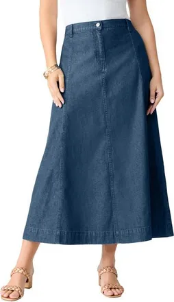 Roaman's Plus Size 24/7 Stretch A Line Maxi Skirt in Medium Stonewash at Nordstrom, Size 44