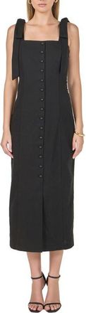 endless rose Tie Strap Linen Sundress in Black at Nordstrom, Size X-Small