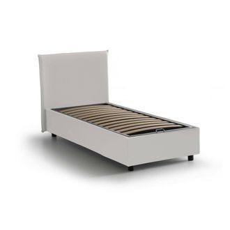 Dmora Cama Individual Cartisia, Cama Contenedor Con Tapizado En Ecopiel, 100% Made In Italy, Apertura Frontal, Adecuado Para Colch&oacute;n 80x200 Cm, Blanco, Con 