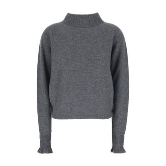 Twinset Turtleneck Trui met Metalen Logo Plaque - Dames - Coltruien - Grijs - M/L - Wol - Truien & Vesten