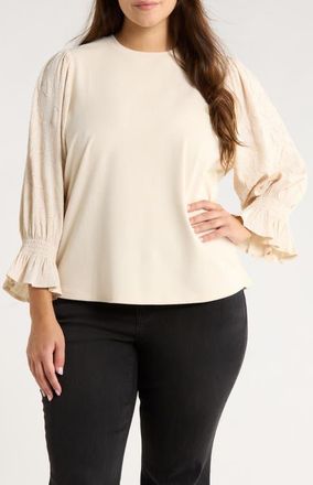 Wit & Wisdom Mixed Media Smocked Sleeve Top in Ecru at Nordstrom, Size 3X