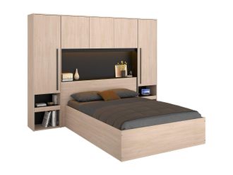 Vente-Unique Canap&eacute; abatible 140 x 190 cm con puente de cama - Con LEDs - Color: Natural y negro - VELONA