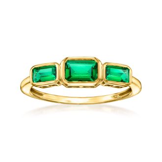 RS Pure by Ross-Simons Lab-Grown Emerald 3-Stone Ring in 18kt Gold Over Sterling