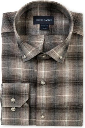 Scott Barber Mens Long Sleeve Plaid Heather Shirt In Charcoal Heather