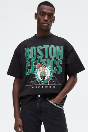 H&M Oversized Fit T-shirt in Black/nba at Nordstrom, Size X-Large