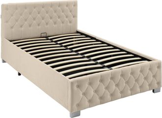 TecTake Cama tapizada con LED y somier abatible, 250 kg, 120 x 200 cm, arena