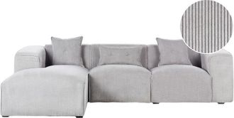 Beliani Right Hand Corner Sofa Corduroy Upholstery Extra Scatter Cushions Light Grey Dolva