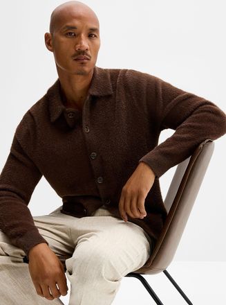 Le 31 Mens Fuzzy knit Polo Shirt-collar cardigan