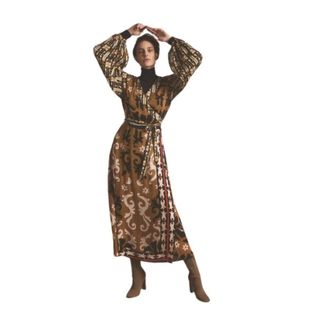 Summum Geprintte Midi Jurk met Ballonmouwen - Dames - Maxi kleedjes - Veelkleurig - XS - Kleedjes