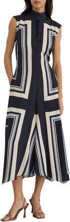 Reiss Lissy Printed Mock Neck Dress in Navy at Nordstrom, Size 12 Us