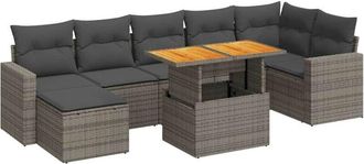 vidaXL Set De Sof&aacute;s De Jard&iacute;n Y Cojines 8 Piezas Rat&aacute;n Sint&eacute;tico Gris Vidaxl