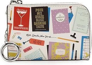 Kate Spade New York Mini Zip Card Case Print Smooth Leather Mini Zip Card Case Wallet Womens Handbags Cream