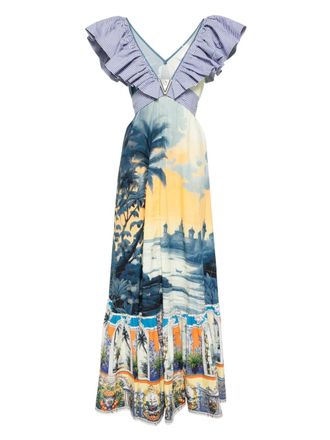 Camilla Jurk met franje hals - Blauw