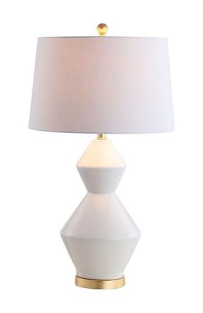 Jonathan Y Designs Alba 29 Geometric Ceramic/Metal LED Table Lamp in White/gold Leaf at Nordstrom
