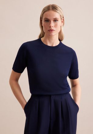 Seidensticker Strickpullover SEIDENSTICKER Schwarze Rose, Damen, Gr. XL, blau (marine), 52% Polyester, 48% Manila, regular fit, Rundhals, Pullover Strickpullover, 1