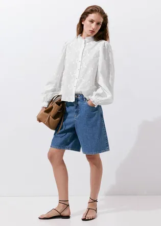 Mango Blusa 100% cotone ricami floreali bianco - Donna - XXS - MANGO