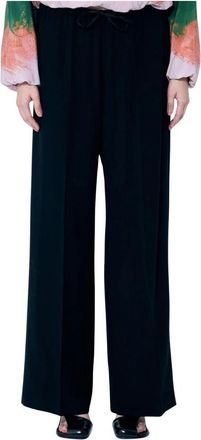 Dries Van Noten Wollen Cr&ecirc;pe Broek met Trekkoord - Dames - Wijde Broeken - Zwart - M - Wol - Broeken