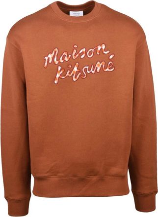 Maison Kitsun&eacute; Hoodies & sweatvesten, Heren, Bruin, M, Katoen, Felpa Girocollo