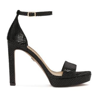 Kazar Schoenen, Dames, Zwart, 40 EU, Leer, Zwarte sandalen op een reliëflederen platform