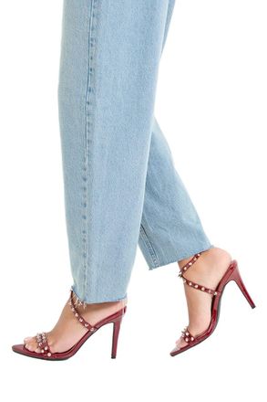 Misspap Studded Strappy High Metal Stiletto Heel Sandals, 5, Burgundy