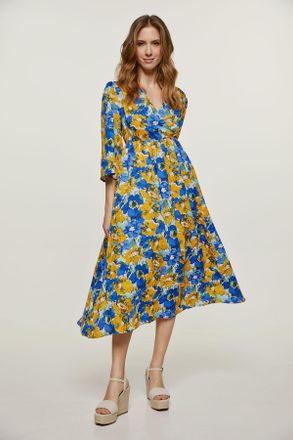 Móveis Conquista Rijke bloemenlijn midi jurk