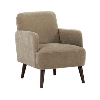 DRAWER Sill&oacute;n retro de tela de chenilla patas de madera oscura - Topo