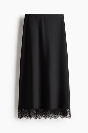 H&M Satinjupe mit Spitze - Schwarz