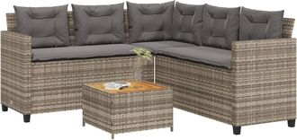 vidaXL Vidaxl - Sof&aacute; De Jard&iacute;n En Forma De L Con Mesa Y Cojines Rat&aacute;n Pe Gris