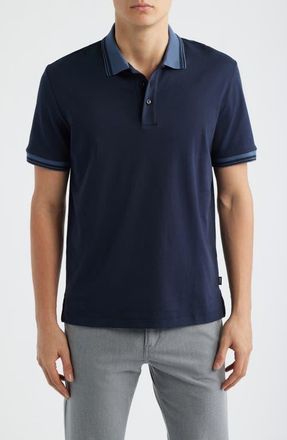 BOSS Parlay Tipped Cotton Polo in Dark Blue at Nordstrom, Size Xx-Large