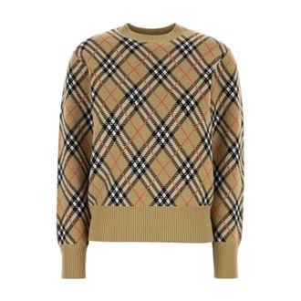 Burberry Argyle Pattern Crewneck Jumper - female - Burberry - Round-neck Knitwear - Beige - L - Knitwear
