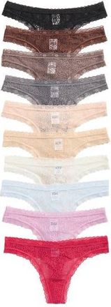 Nordstrom Rack Assorted 10-Pack Lace Thongs in Black Grey Purple Multi at Nordstrom Rack, Size X-Large