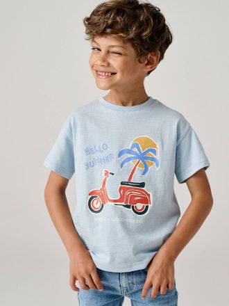 Vertbaudet T-Shirt Jungen Urlaubsprint mit Recycling-Baumwolle himmelblau